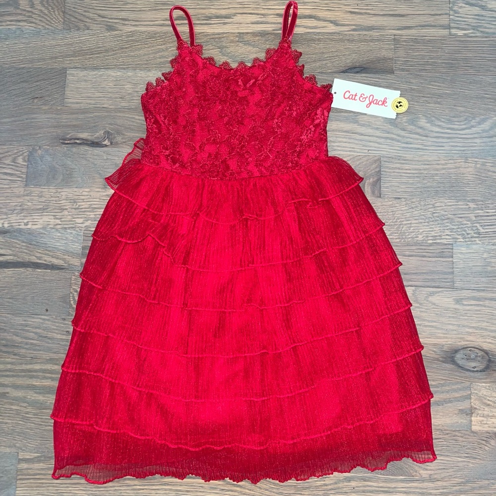 Cat & Jack Red Lace Bodice Tiered Ruffle Girls' Dress